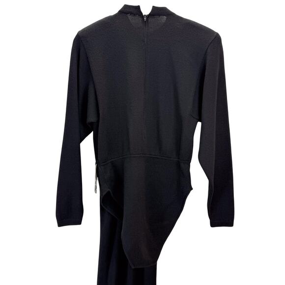 VTG St John Knit Bodysuit Top Womens M Black 80s Long Slvd Scarf Flaw Rare NWT - Picture 6 of 10
